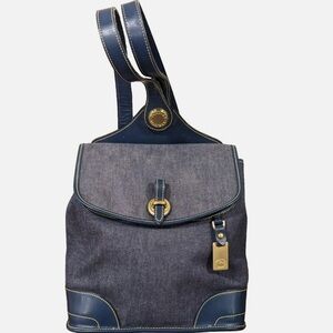 DOONEY & BOURKE CABRIOLET Vintage Blue Denim Leather Backpack Backsling Mad…